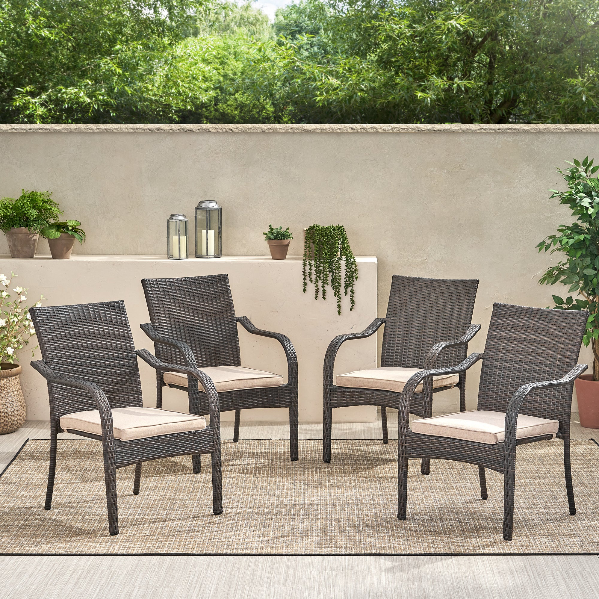 Cinque Terre Wicker Stacking Chairs, Set of 4, Multibrown/ Textured Beige