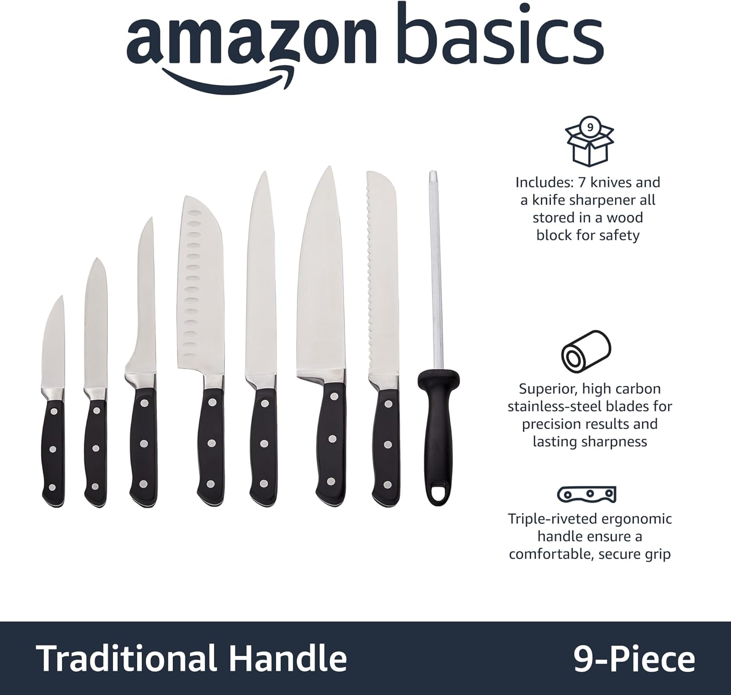 9 Pieces Wood Knife Block Set - From Where - 