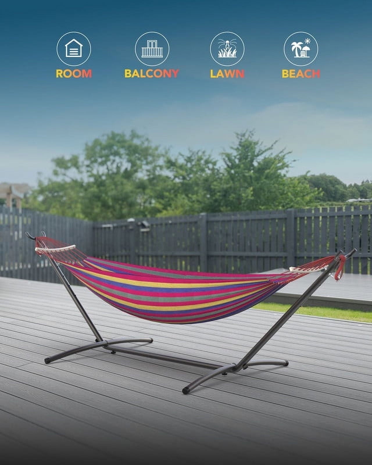 KEESTP Comfortable 2 Person Hammock with Stand,Ease of Assembly Portable Brazilian Hammock,450lb Capacity - Rainbow