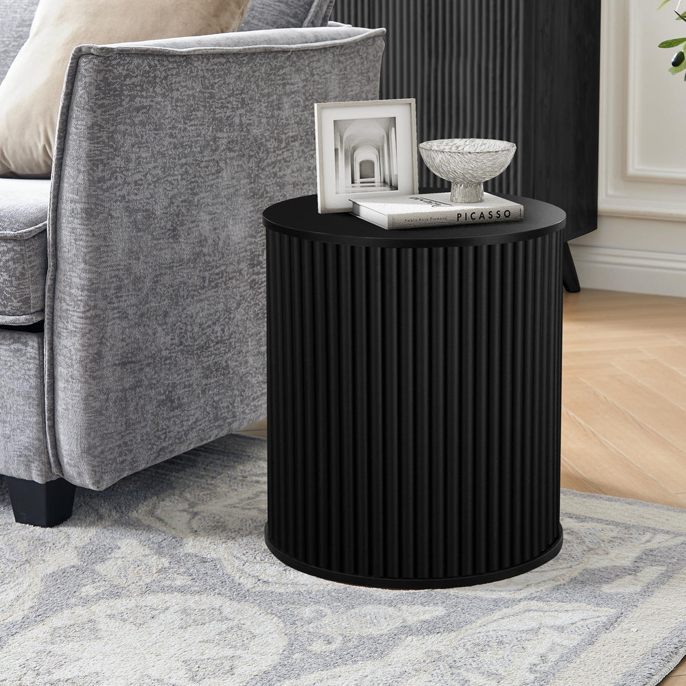 Fluted Round Side Table with Storage