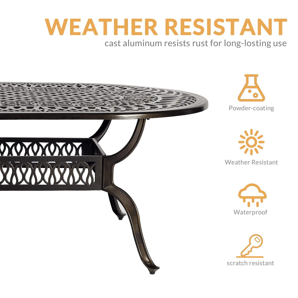 W WARMHOL 9-Piece Patio Dining Set, Outdoor Patio Table and Chair Set of 83.8" Oval Cast Aluminum Dining Table with Umbrella Hole and 8 Outdoor Dining Chairs, Patio Funiture Set for Lawn Garden