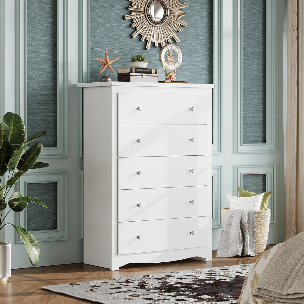 WLIVE White 5 Drawer Wood Dresser