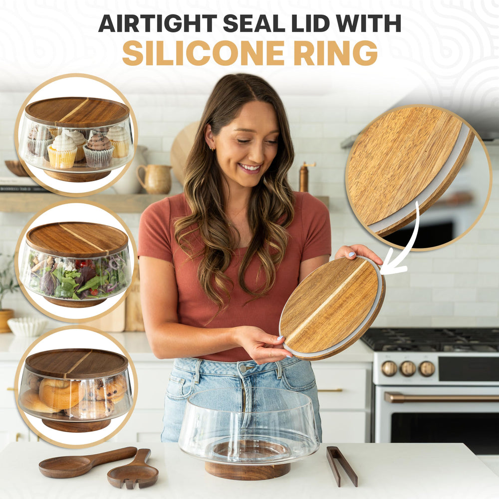 Oria Cook Large Glass Salad Bowl with Lid Set