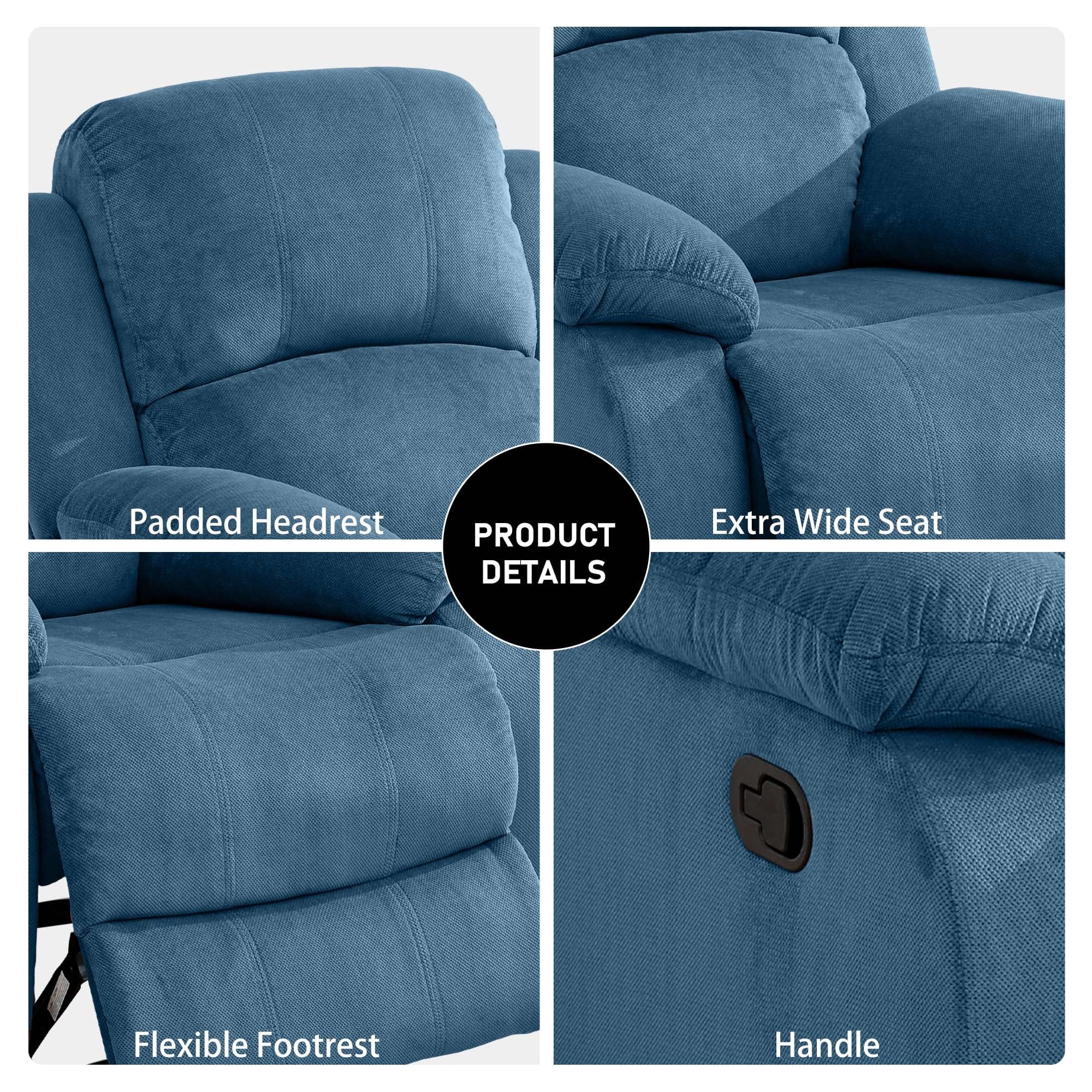 Aukfa Manual Recliner Chair, Overstuffed Single Sofa for Home Office, Flannel, Blue