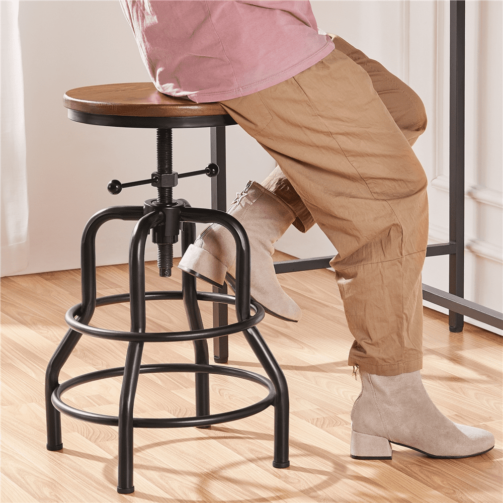 Alden Design 2pcs Vintage Metal Industrial Bar Stool Counter Height for Kitchen Bar, Brown