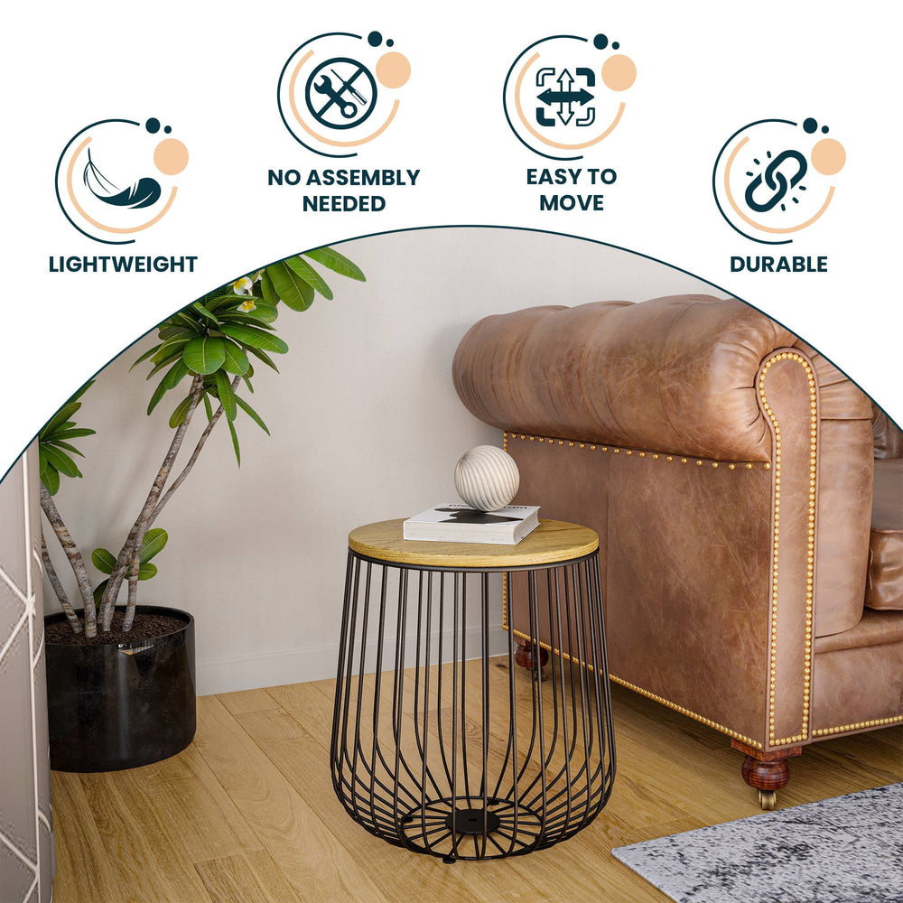 LeisureMod Runswick Modern Wood Top End Table With Steel Base Natural Wood