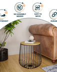 LeisureMod Runswick Modern Wood Top End Table With Steel Base Natural Wood