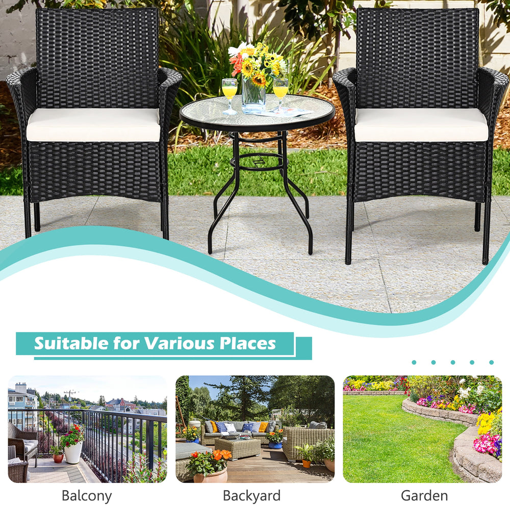 Costway 2PCS Chairs Outdoor Patio Rattan Wicker Dining Arm Seat With Cushions
