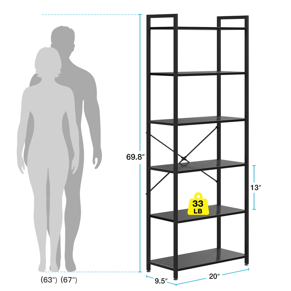Casacomoda 6-Tier Tall Bookshelf, Large Bookcase with Steel Frame, Deep Book Shelf for Living Room, Home Office, Study, Industrial Style, Black - Walmart.com
