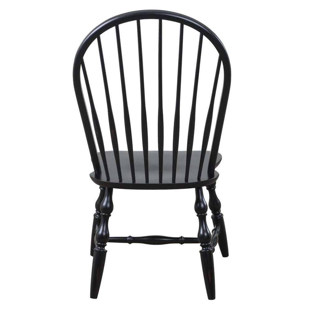 Sunset Trading Black Cherry Selections Windsor Spindleback Dining Chair | Fully Assembled Kitchen Chair | Modern Farmhouse Minimalist Country Cottage | Antique Black | Set of 2