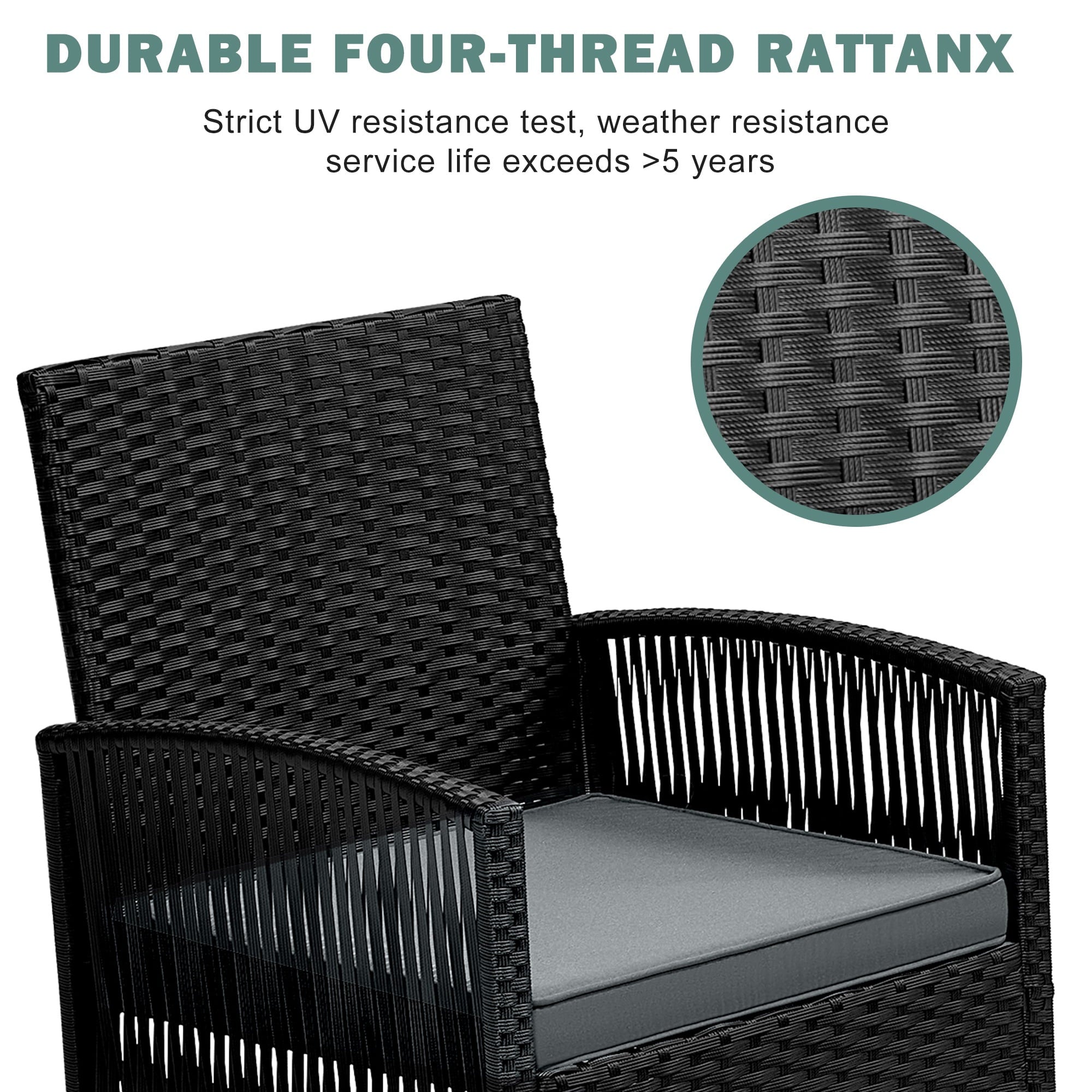 Outdoor Patio Conversation Set, Segmart 4 Pieces Rattan Sofa Set Cushioned Sofa & Charis, Deck Porch Poolside Furniture Table Set for 4, Gray
