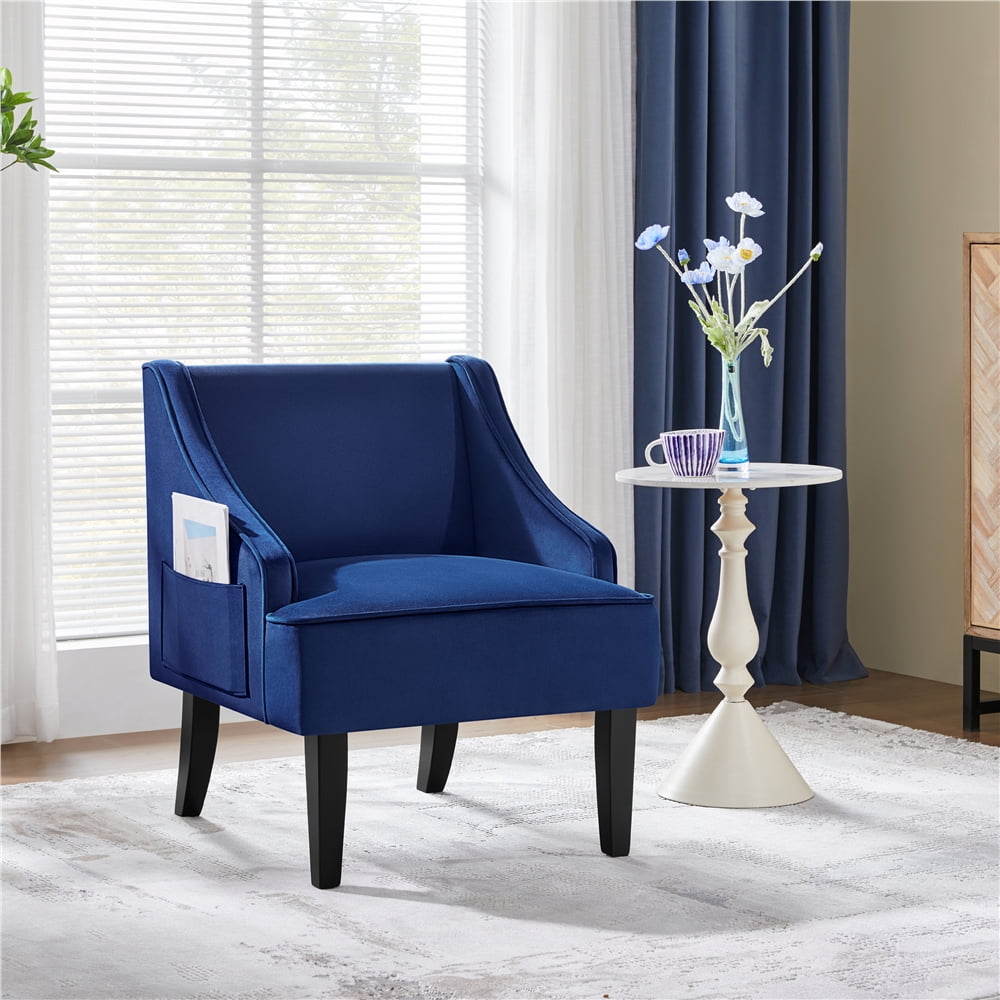 Yaheetech Modern Armchair, Mid-century Upholstered Velvet Accent Chair for Living Room, Blue