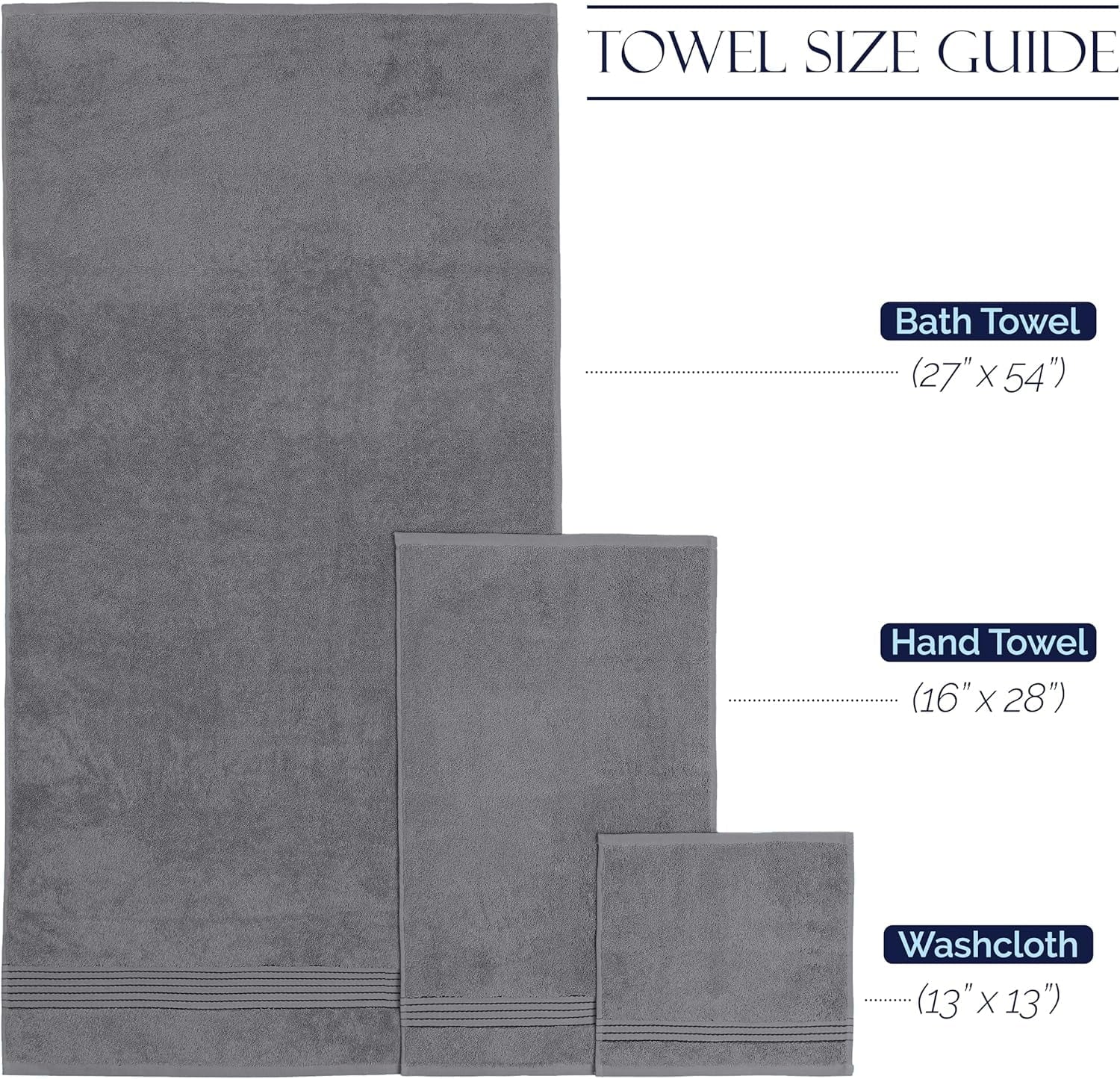 Elegant Comfort Cotton 6-Piece Towel Set Cotton Bathroom, Grey