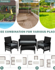 Outdoor Patio Conversation Set, Segmart 4 Pieces Rattan Sofa Set Cushioned Sofa & Charis, Deck Porch Poolside Furniture Table Set for 4, Gray