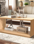 Coffee Table with Storage Shelf, Modern Rectangle Cocktail Table, Wood Center Table for Living Room (Wood)