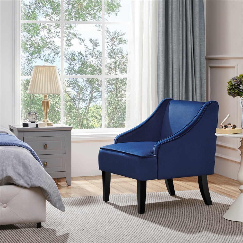 Yaheetech Modern Armchair, Mid-century Upholstered Velvet Accent Chair for Living Room, Blue