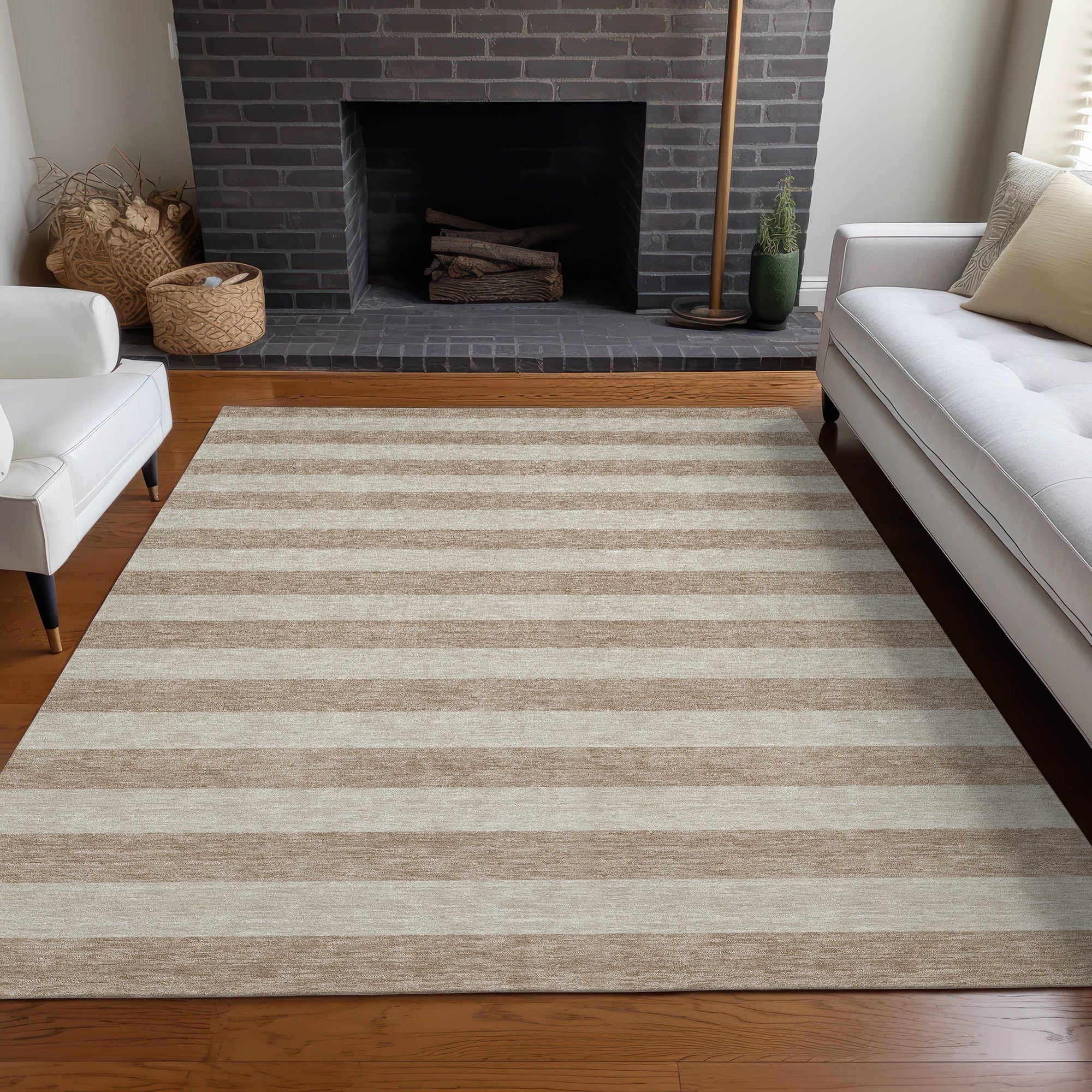Addison Rugs Chantille Indoor/Outdoor Transitional Stripes Beige Washable Rectangle Rug, 10' x 14'