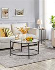 Alden Design Round Modern Glass-Top Coffee Table for Living Room, Black