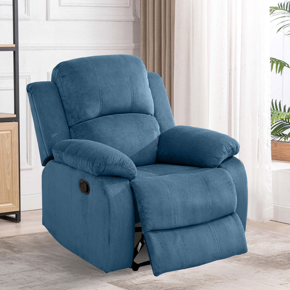 Aukfa Manual Recliner Chair, Overstuffed Single Sofa for Home Office, Flannel, Blue