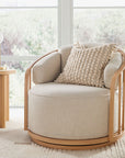 Free Shipping! Better Homes & Gardens Lillian Swivel Birdcage Accent Chair, Cream Linen, Natural Pine Finish