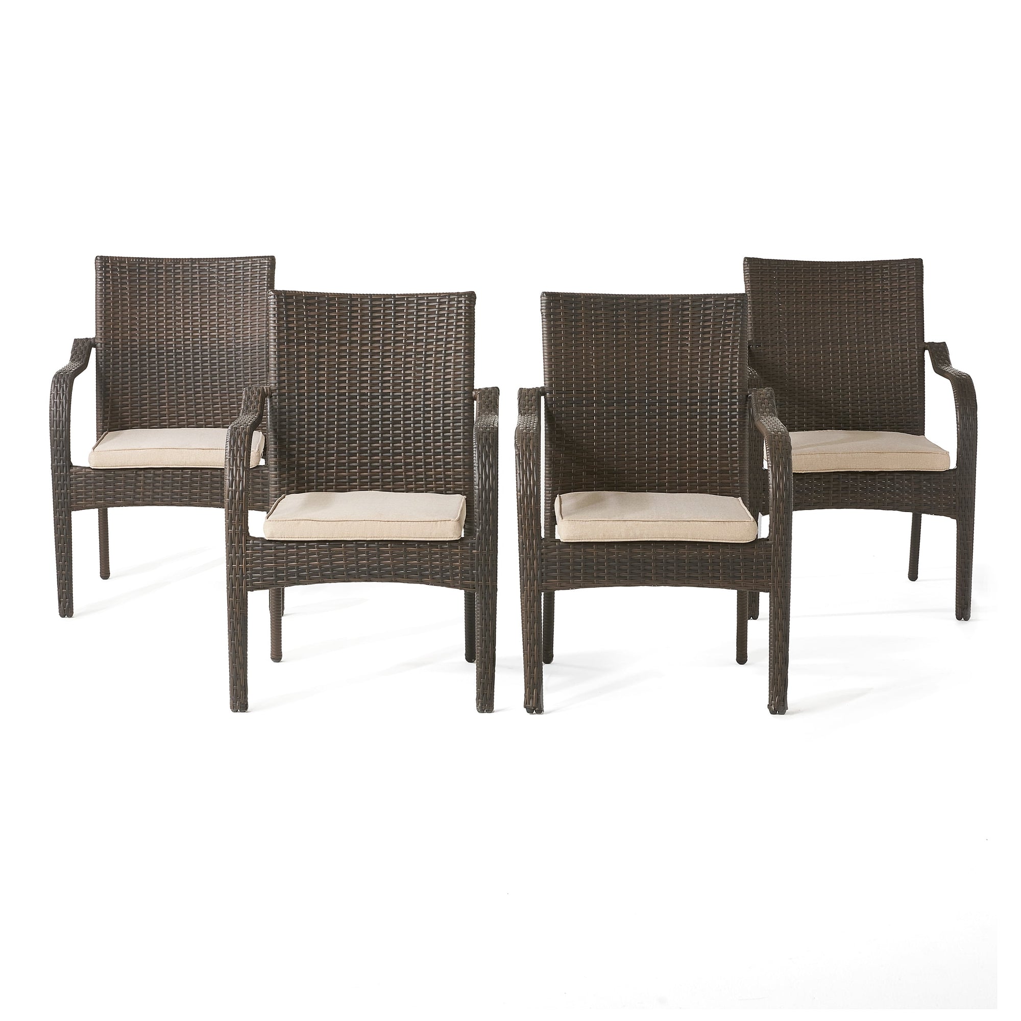 Cinque Terre Wicker Stacking Chairs, Set of 4, Multibrown/ Textured Beige