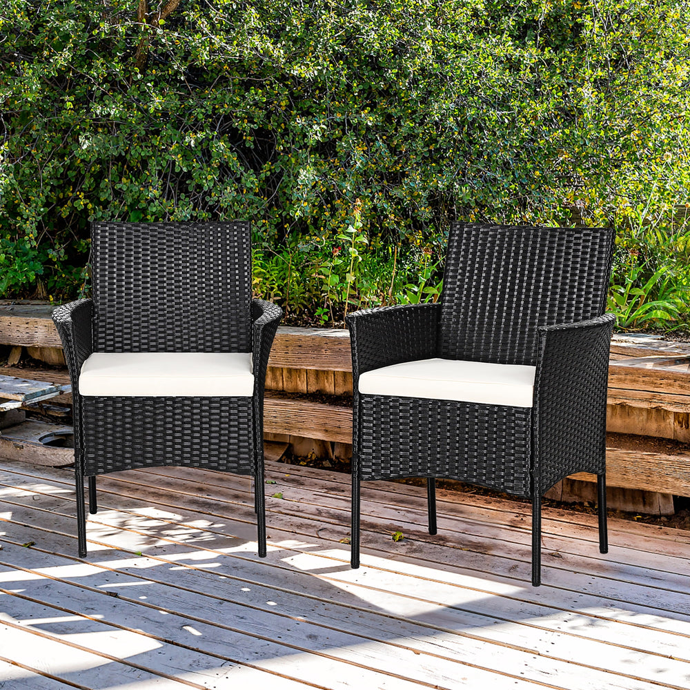 Costway 2PCS Chairs Outdoor Patio Rattan Wicker Dining Arm Seat With Cushions