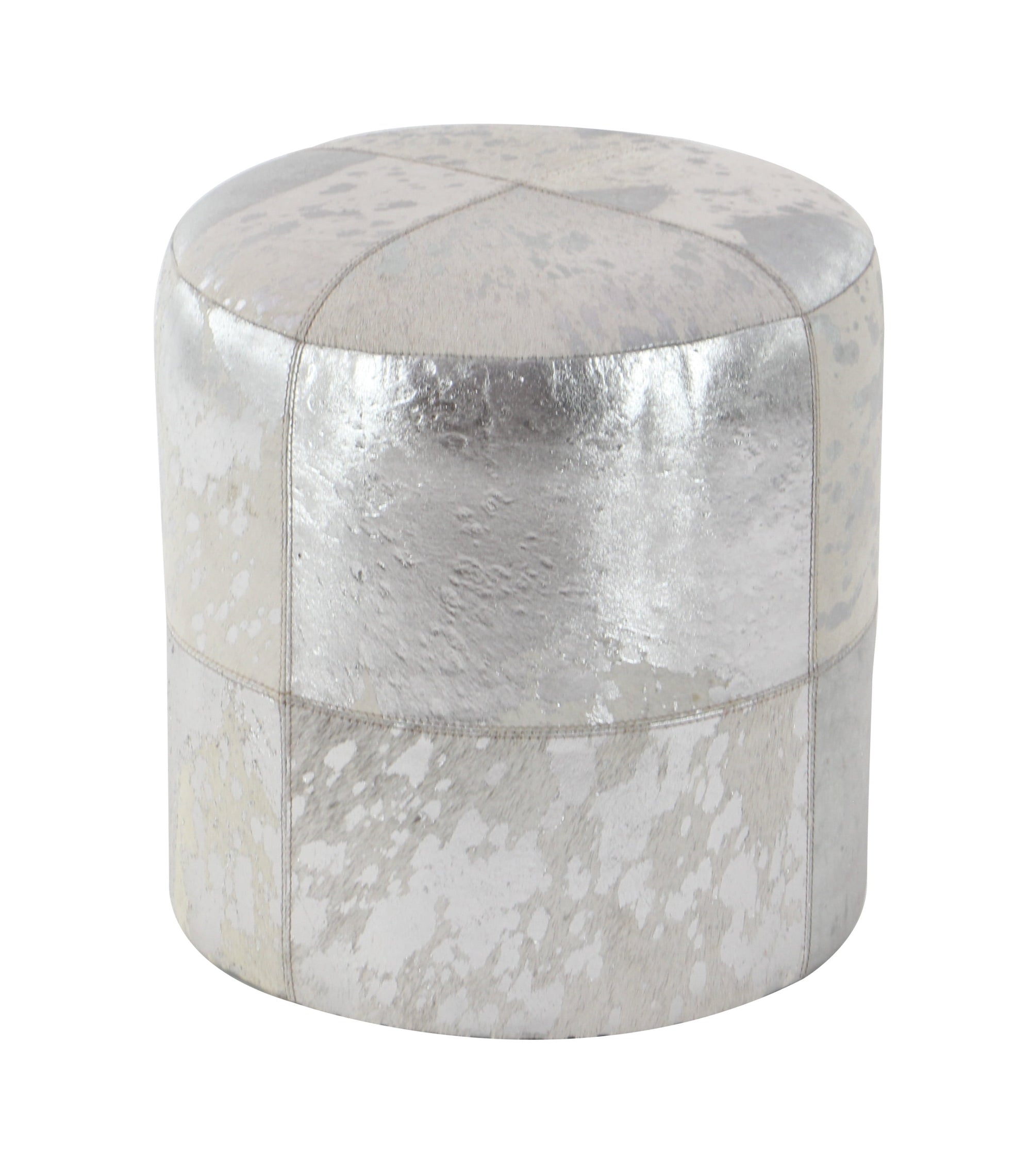 Decmode 16&quot; x 16&quot; Gray Leather Handmade Cowhide Ottoman with Patchwork Pattern, 1-Piece