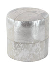 Decmode 16" x 16" Gray Leather Handmade Cowhide Ottoman with Patchwork Pattern, 1-Piece