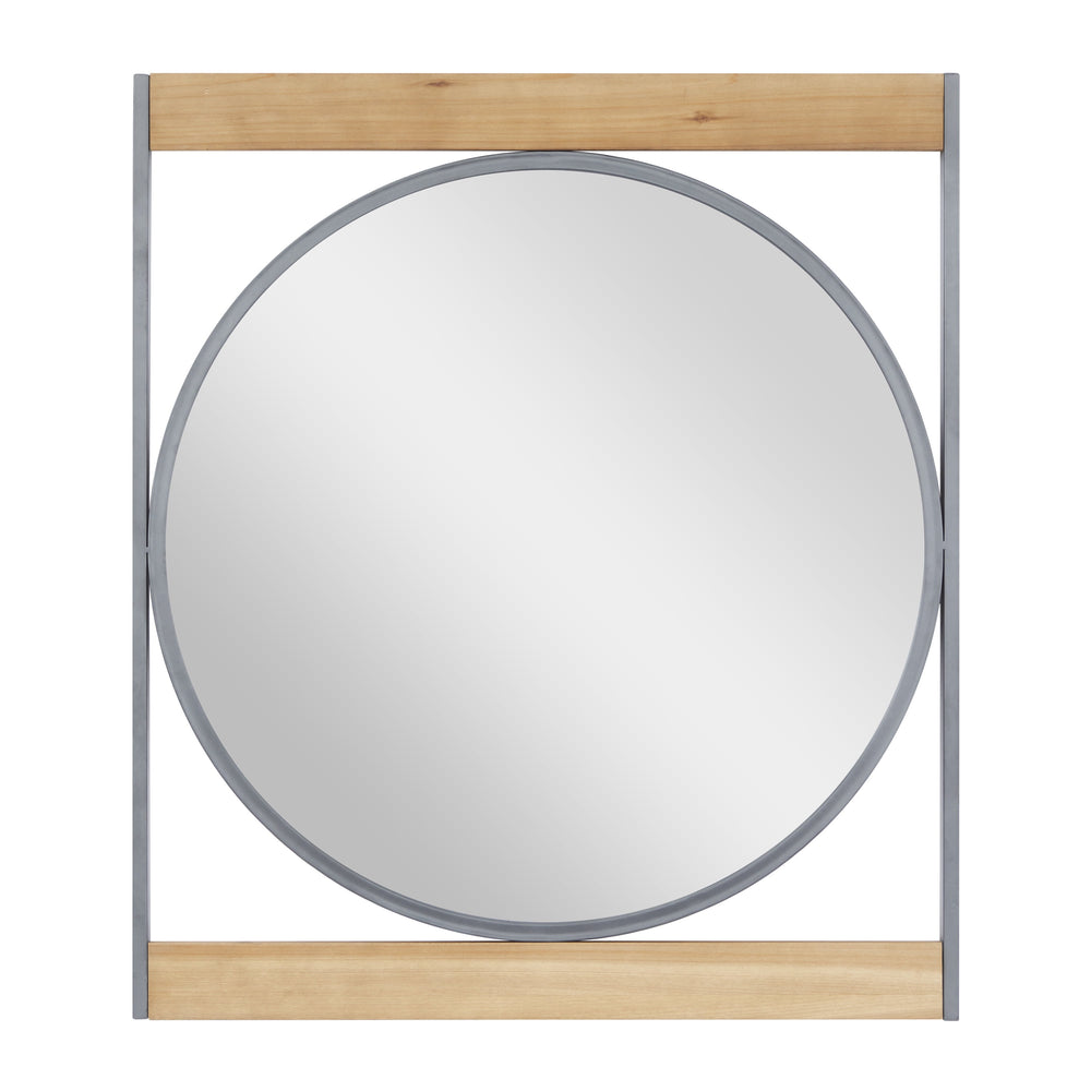 DecMode 30" x 34" Brown Wall Mirror with Wood Accents