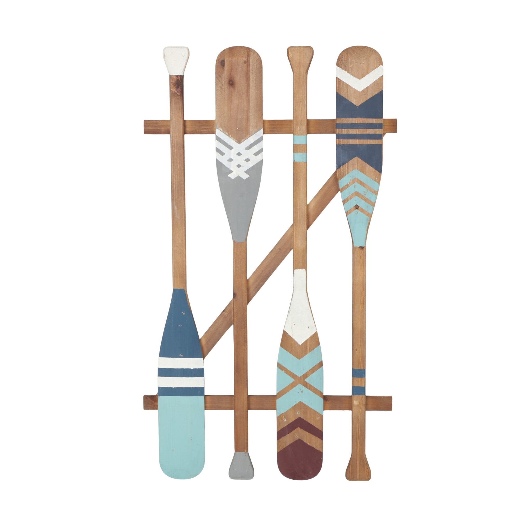 DecMode Blue Wood Novelty Canoe Oar Paddle Wall Decor with Arrow and Stripe Patterns