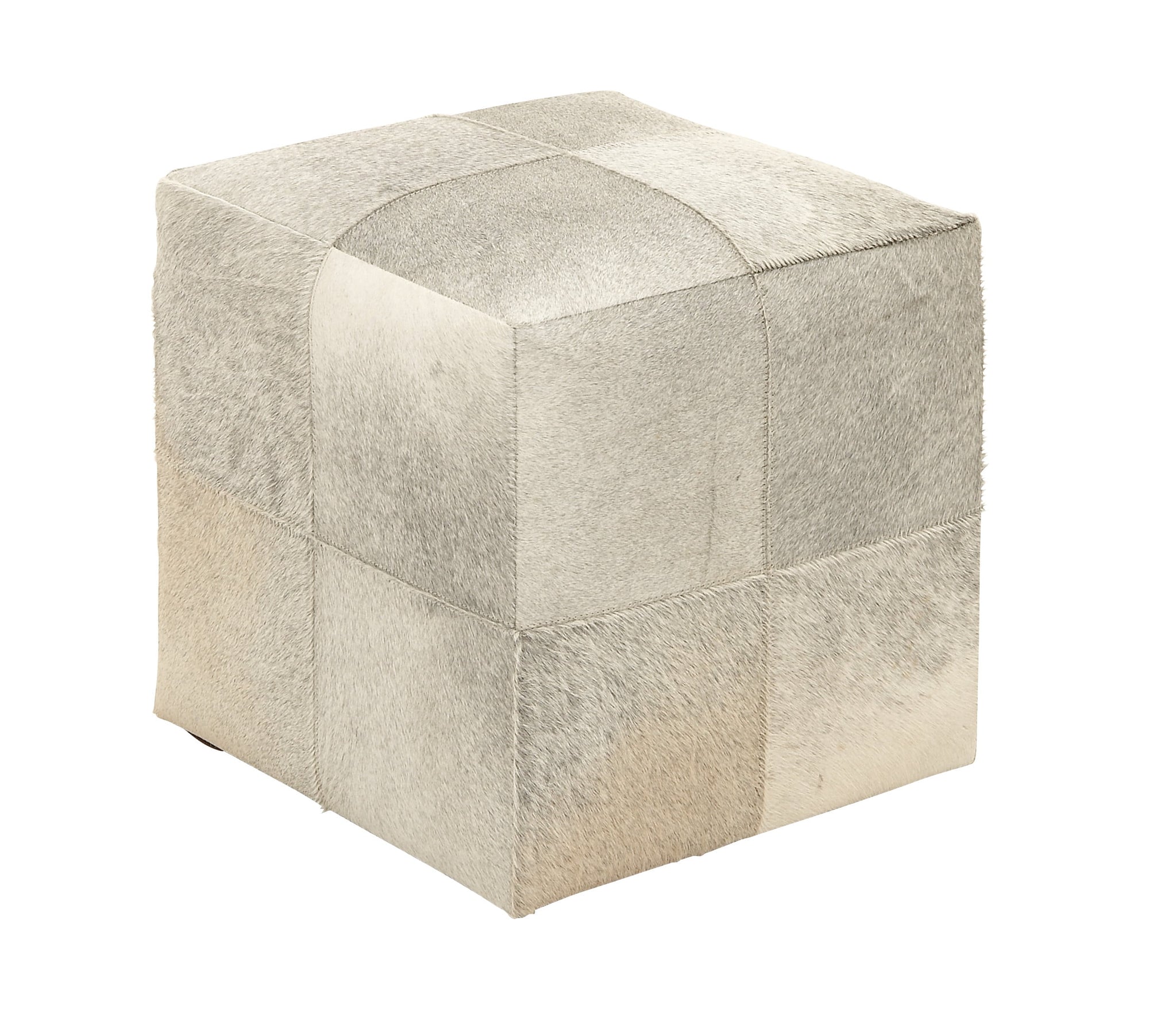 Decmode 16" x 16" Gray Leather Handmade Cowhide Ottoman with Patchwork Pattern, 1-Piece