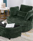 Lunale Oversized Swivel Barrel Accent Chair with Storage Ottoman Green Chenille