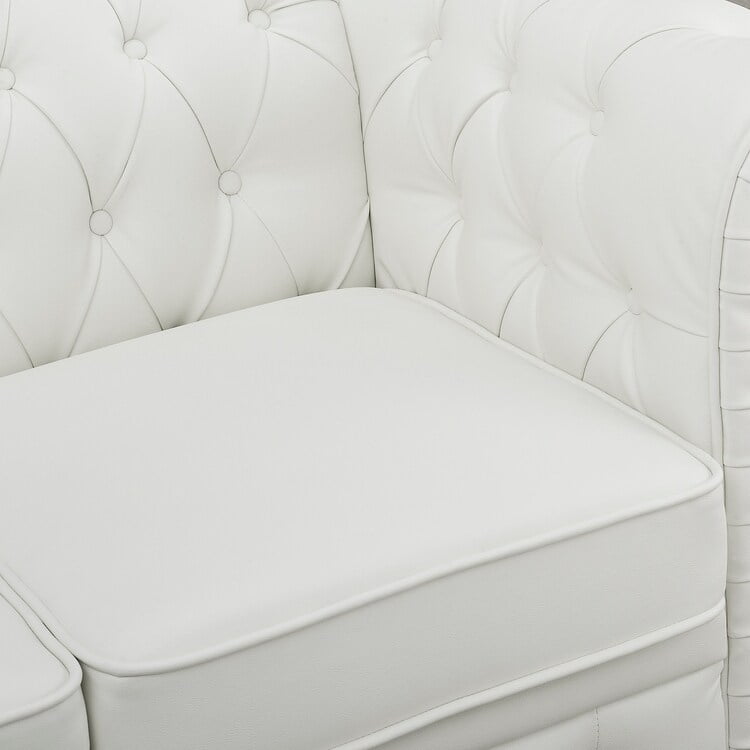 Emery Chesterfield Sofa, Luxurious Comfort for Cozy Living Rooms, Mid-Century Modern couch, Elegance & Serenity, 3-Seater Sofa White,PU