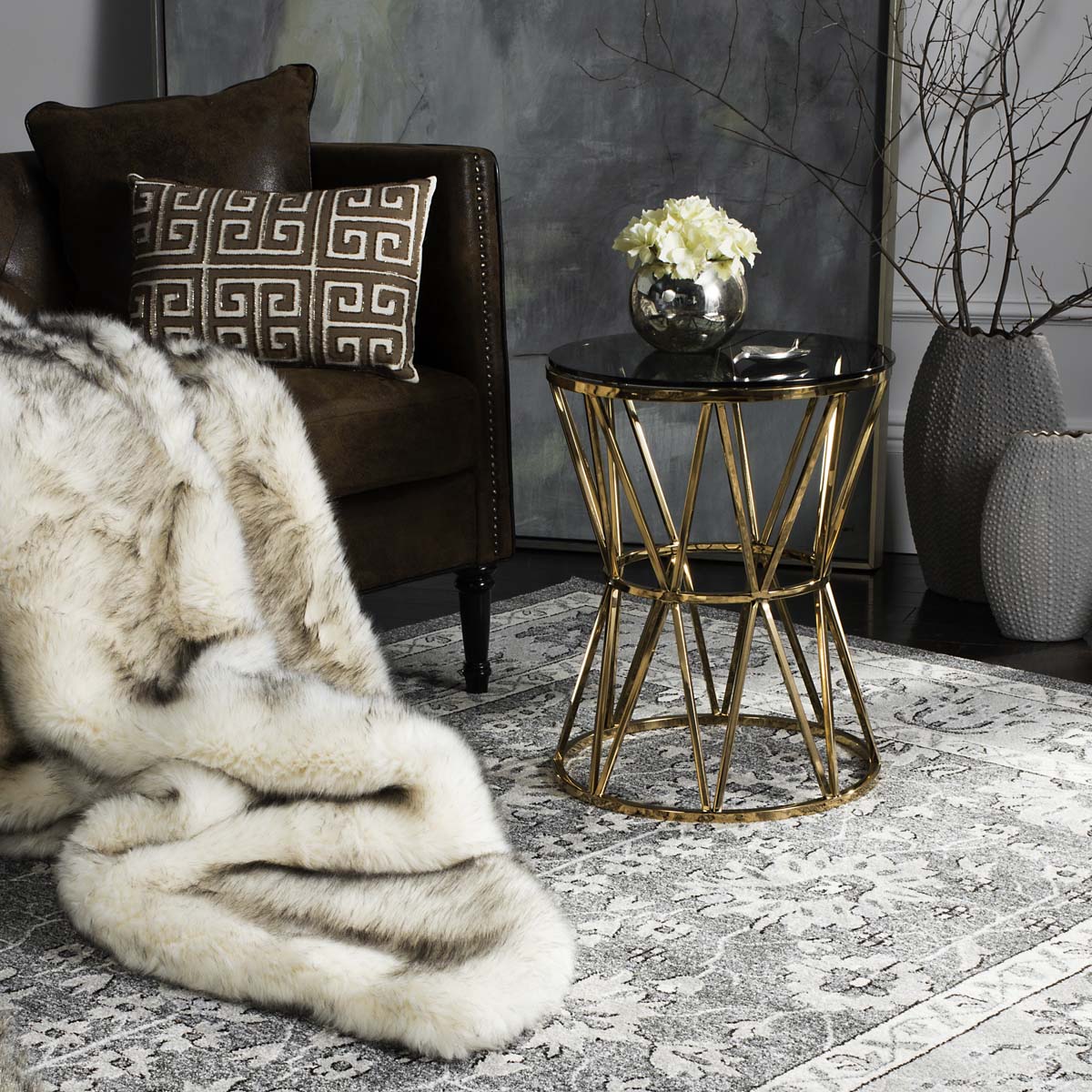 Safavieh Couture Delsy Glass Top End Table - Gold