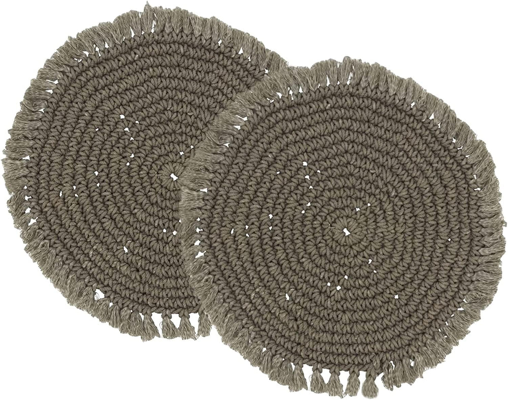 Fennco Styles Boho Macrame Cotton Placemats 15" Round, Set of 2 - Natural Braided Fringe Table Mats for Home, Dining Room, Banquets, Family Gathering and Special Events