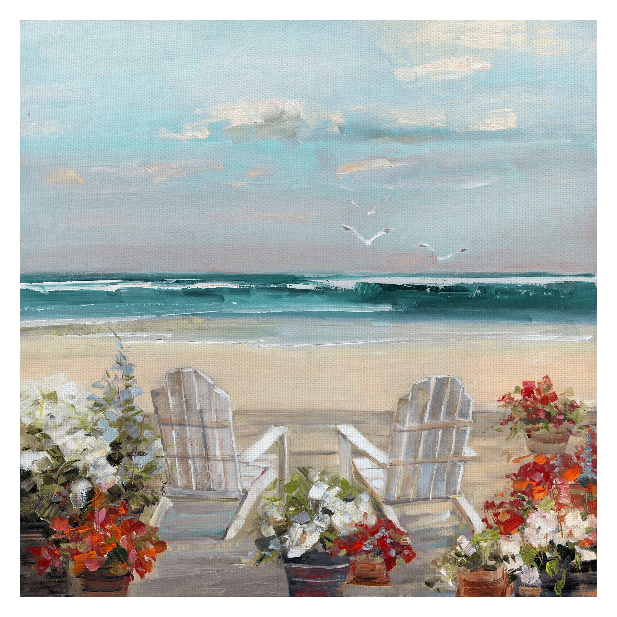 Fine Art Canvas Summer Seabreeze Beach Chairs by Sally Swatland Canvas Art Print