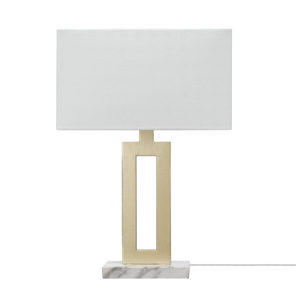 D'Alessio 20-inch Modern Gold Table Lamp, White Linen Shade, LED Bulb Included