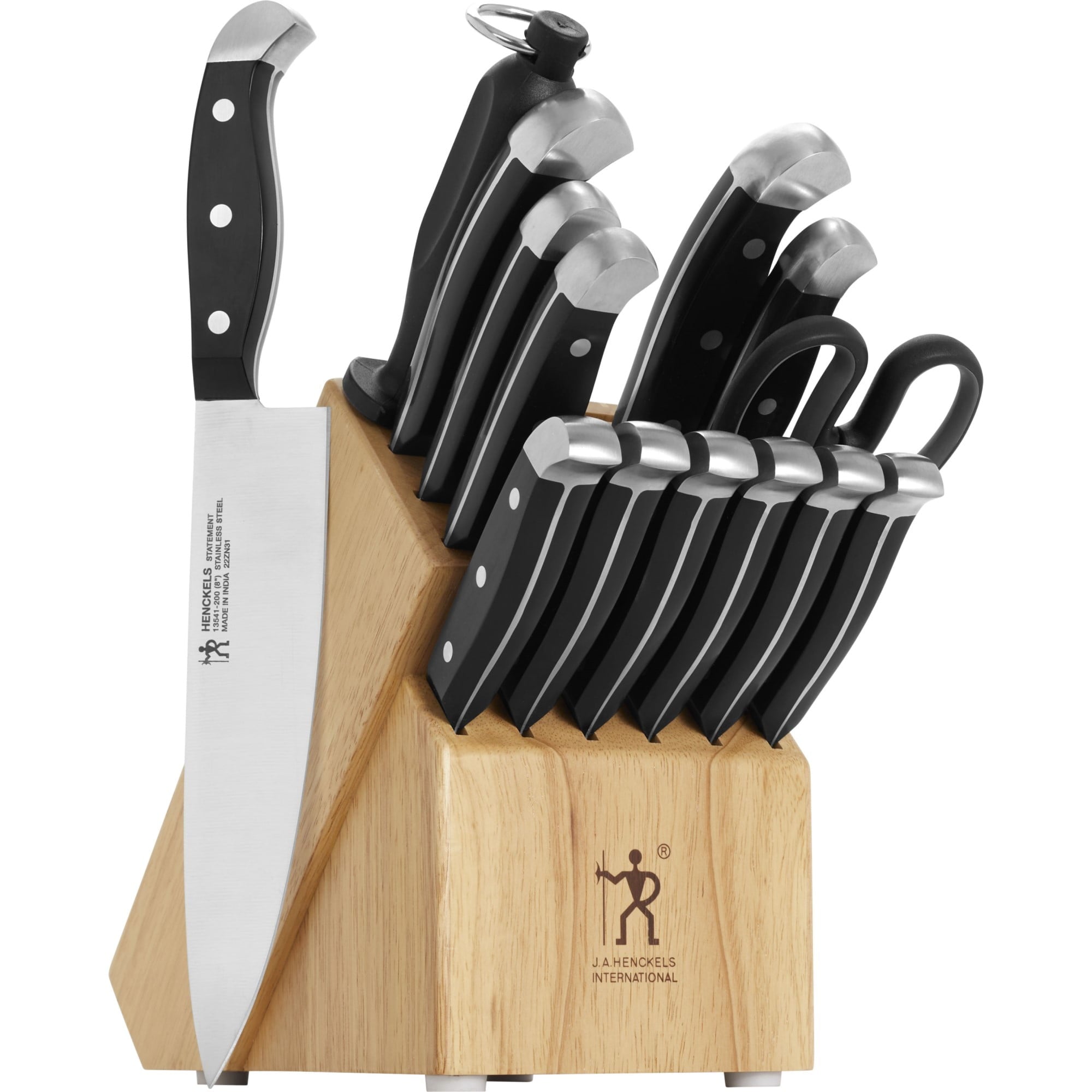 HENCKELS Statement 15-Piece Kitchen Knife Set, Chef's Knife, Steak Knives, Light Brown Block