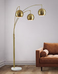 HomeGlam Metro 84"H Metal Globe 3 Lights LED Dimmable Arch Floor Lamp with LED Vintage Bulbs Brass /Metal Shades