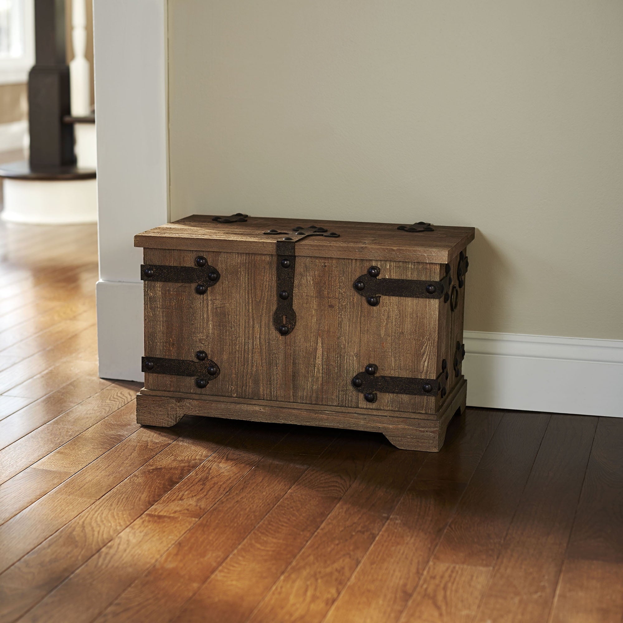 Household Essentials Victorian Storage Trunk with Metal Hinge Accents, Small