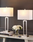 JONATHAN Y Sabrina 28.5" Vintage Industrial Iron LED Table Lamp with Pull-Chain and USB Charging Port, Nickel (Set of 2)