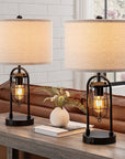KYRID 21’’ Table Lamps Set of 2 with USB Port and Night Light, Modern Farmhouse Side Table Lamp with White Drum Shade, Painted Bronze Finish (Bulbs Included)