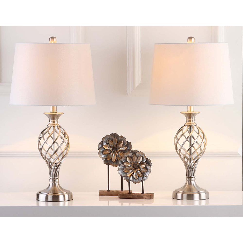 Safavieh Lattice 26.75 Inch H Urn Table Lamp-Nickel (Set of 2)