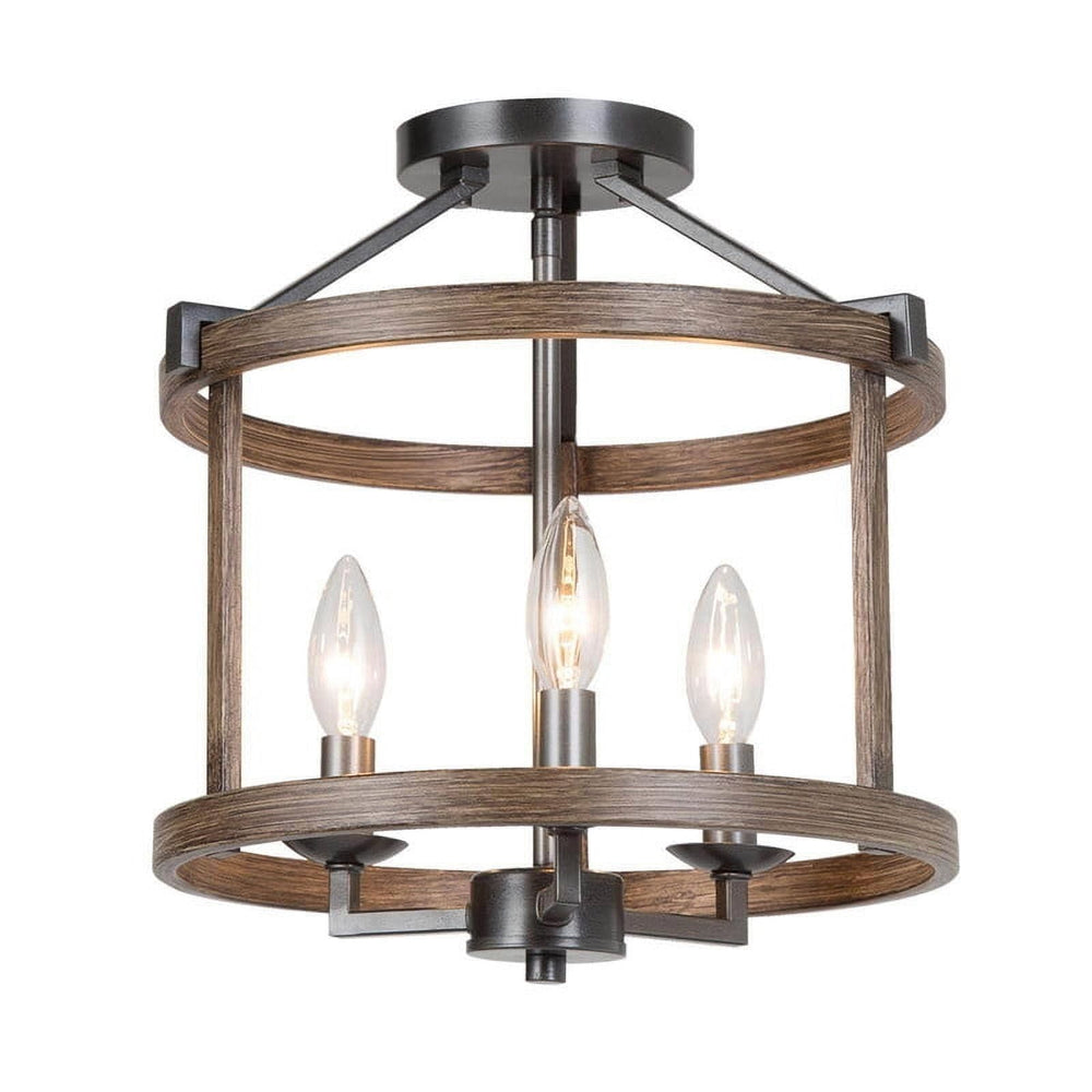 LNC Rustic Farmhouse 3-Light Semi-Flush Ceiling Light Distressed Wood