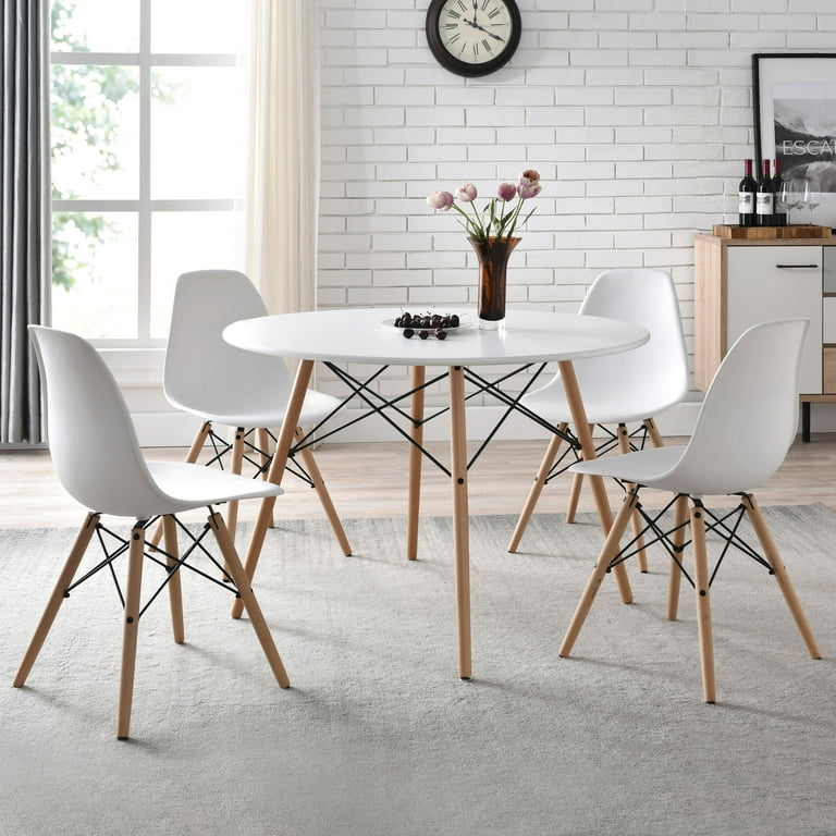 Mainstays Mid-Century Modern Dining Chair, Set of 4, White and Beech Color for Indoor