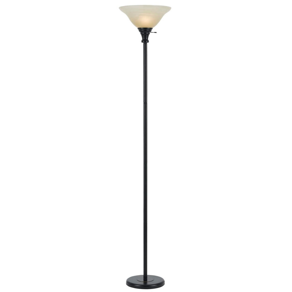 Metal Round 3 Way Torchiere Lamp with Frosted Shade, Dark Bronze and Gold- Saltoro Sherpi