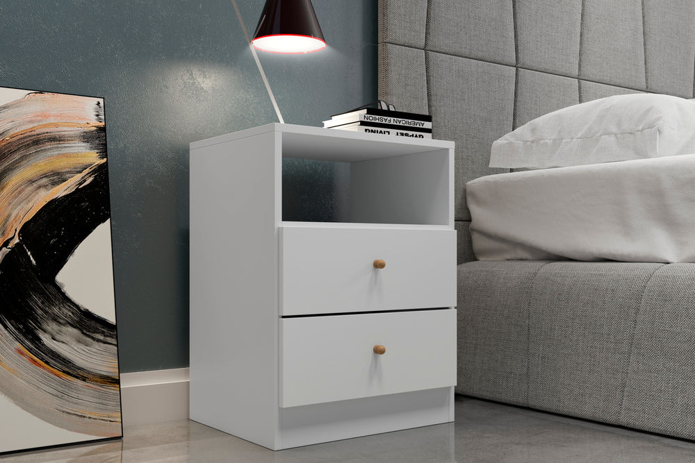 Midtown Concept Jersey 2-Drawer Bedside Nightstand Table White