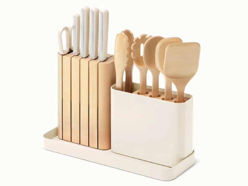 Wooden Utensil Set & Knife Block | Stainless Steel | Caraway