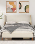 Queen Size Bed Frame, Platform Bed Frame with Upholstered Headboard, Modern Deluxe Wingback, Wood Slat Support, Mattress Foundation
