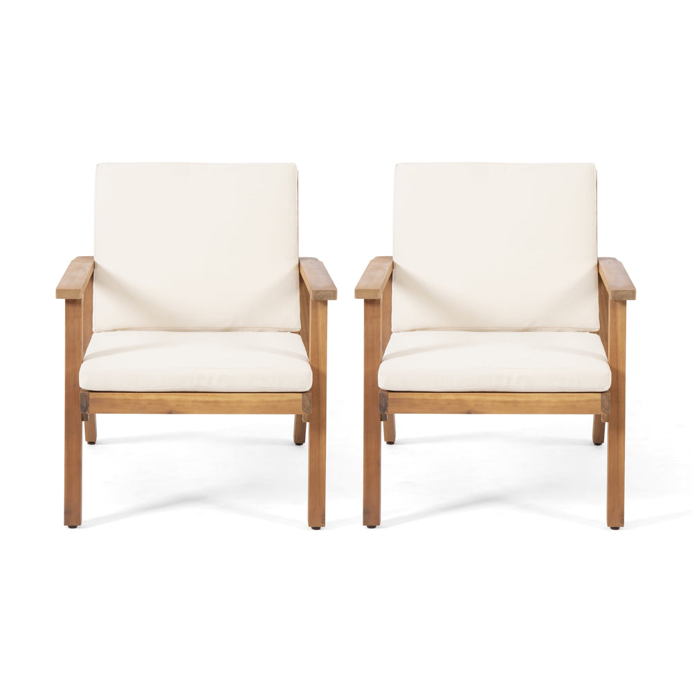 Sasha Modern Acacia Wood Club Chairs with Water-Resistant Cushions Brown Patina/Cream (Set of 2)